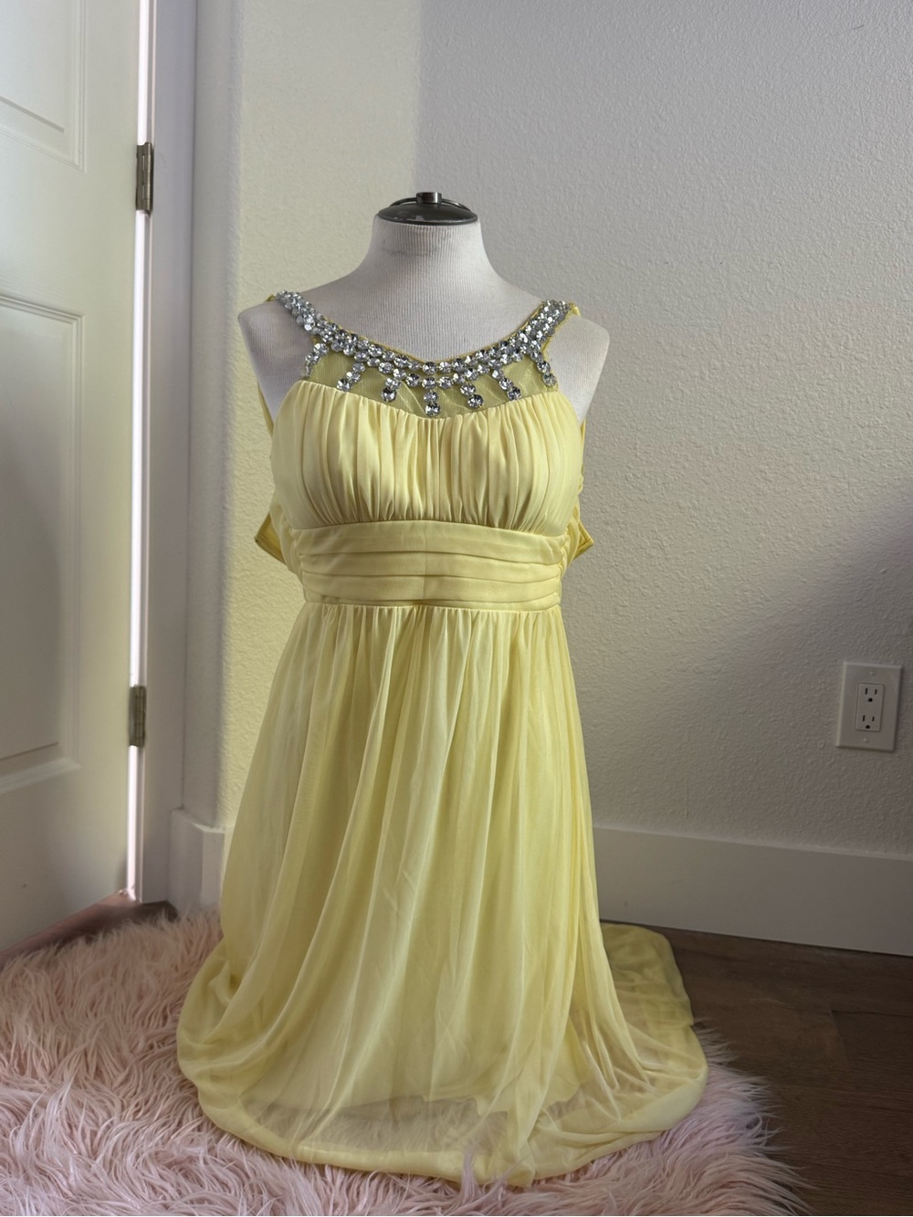 Romantic Butter Yellow Bling Y2K Formal Party Dress